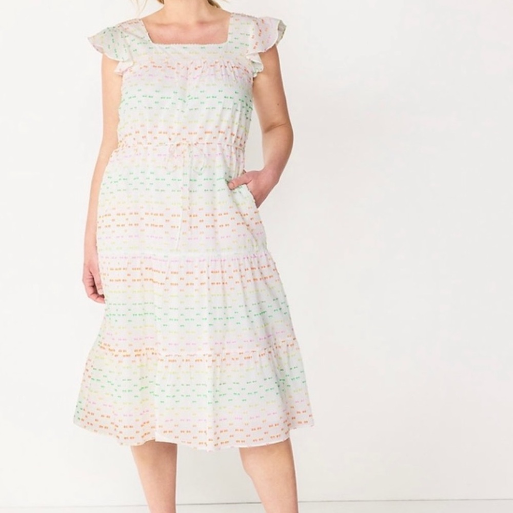 Draper James Dresses White Rainbow Clip Dot Midi Sun Dress, Size Xs